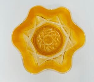 Bowl Dugan Glass Ski Star Peach Opalescence Vintage Carnival Glass Iridescent